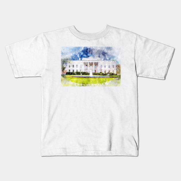 The White House in Washington DC Watercolor - 01 Kids T-Shirt by SPJE Illustration Photography